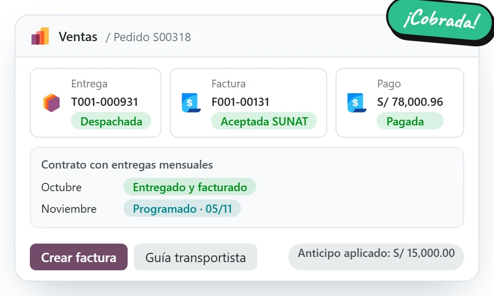 Pedido entregado y facturado en Odoo